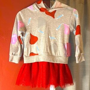 Girls Gray and Red Hoodie with Skirt Hershey kiss 😘 design super cute brand new